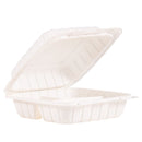 WHITE MFPP HINGED CONTAINER 8.5"x8"x3" - 3 COMPARTMENTS - 150 per case