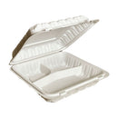 WHITE MFPP HINGED-LID CONTAINER 8"x8"x3" - 3 COMPARTMENTS - 150 per case