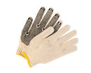 BROWN COTTON GLOVES WITH PLASTIC DOTS SMALL - 12 pairs